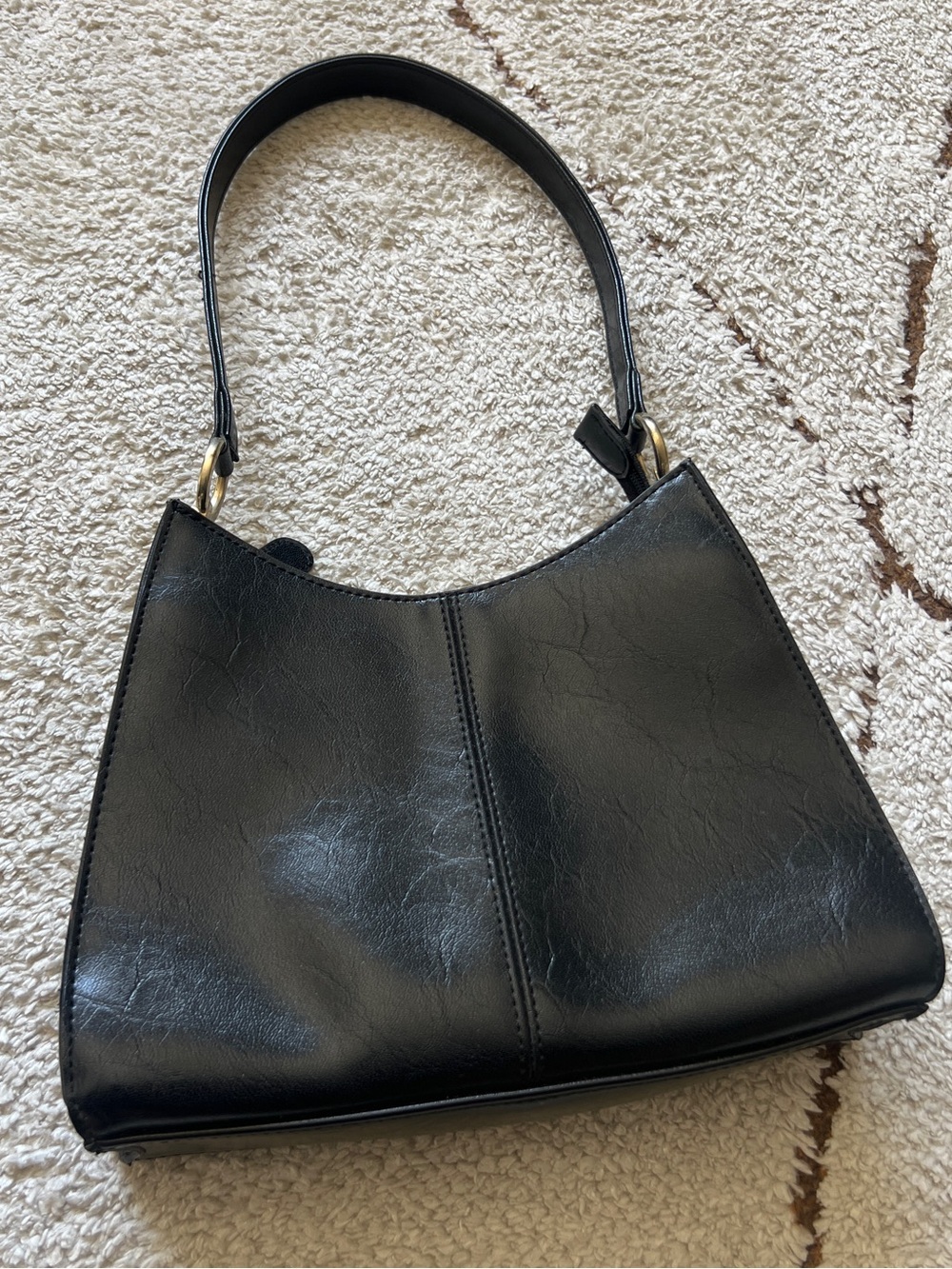 Vintage 90s Liz Claiborne Black Faux Leather Sleek Minimalist Shoulder Bag Purse